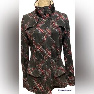 ROXY PLAID BLACK WOMENS ZIP UP JACKET WITH SHERPA COLLAR SIZE LARGE